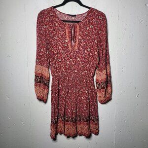 American Eagle Womens Floral Paisley Long Sleeve Mini Dress Size Small Boho Date